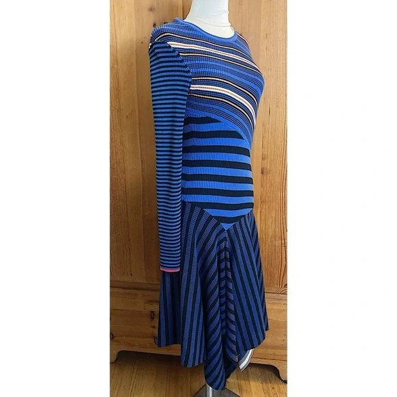 Opening Ceremony Blue and Red Striped Long Sleeve Knit Dress Cozy Quiet Luxury M - Picture 5 of 8